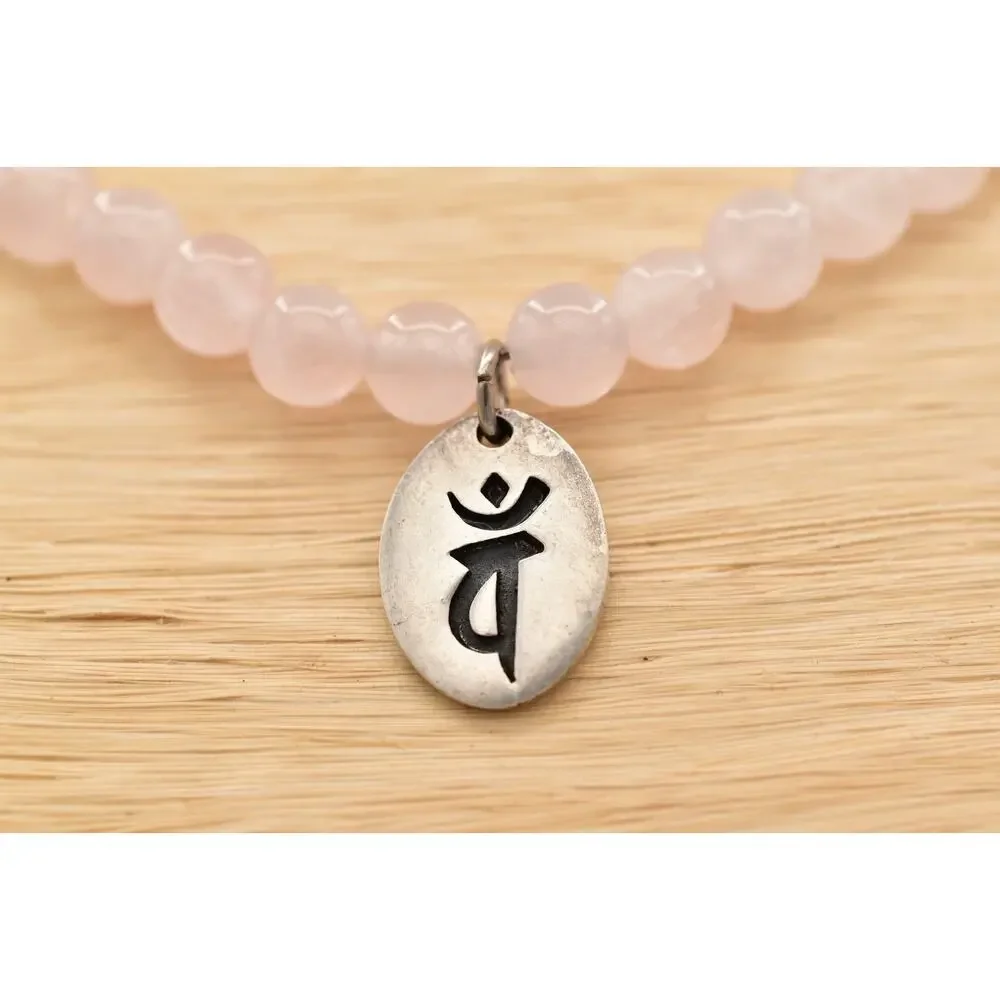 Vintage 925 PTI Rose Quartz Beaded Necklace Spiritual Symbol Pendant 1990s BinAU